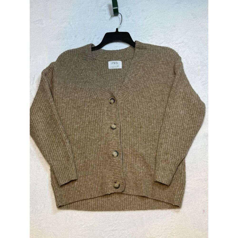 Zara Knitwear Sweater Girls 11-12y Years Tan Camel Cotton Knit Cardigan Preppy